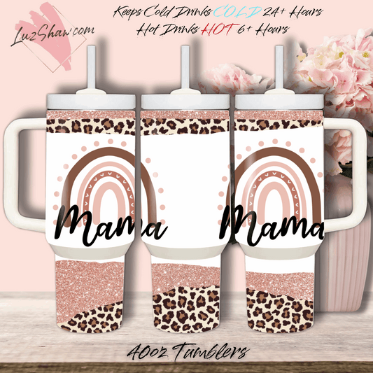 Mama Earthtones Design 40oz Stainless Steel Custom Sublimation Print Double Wall Vacuum Insulated Tumbler