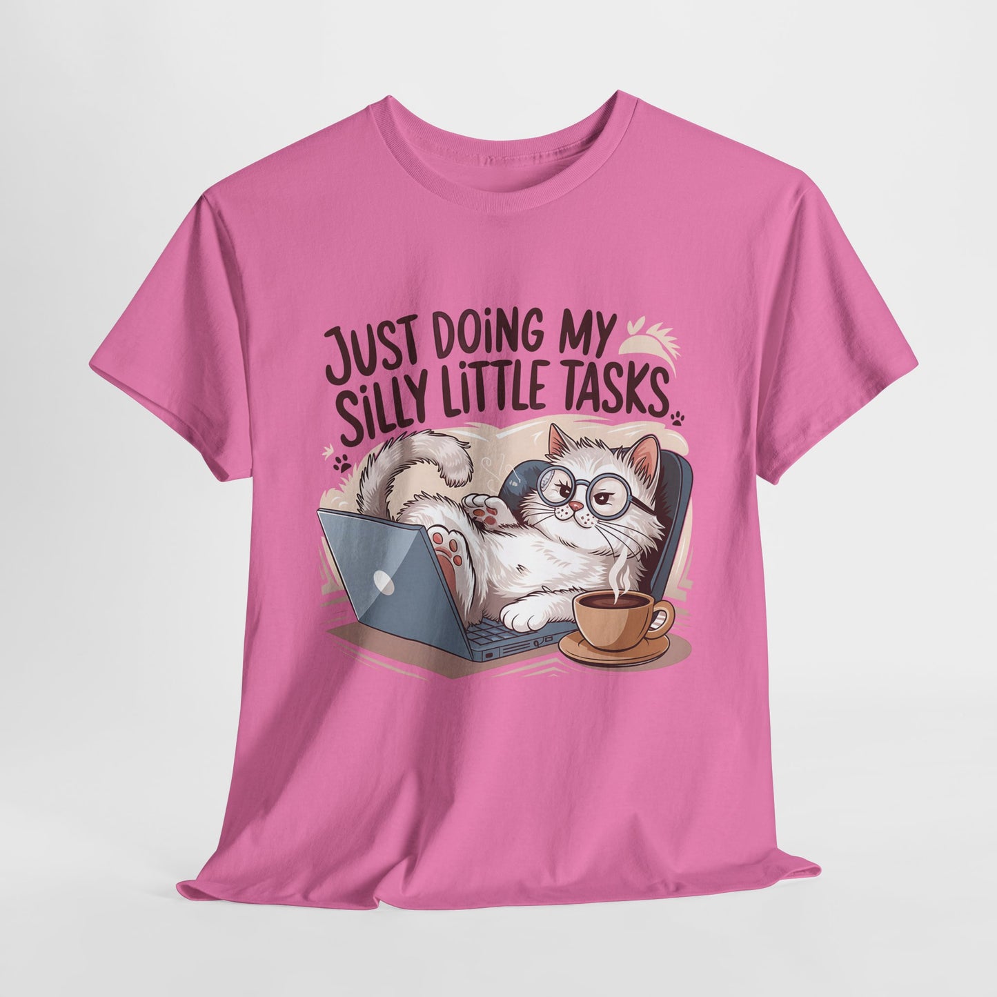 Cute Cat-Themed Unisex Heavy Cotton Tee - "Just Doing My Silly Little Tasks"