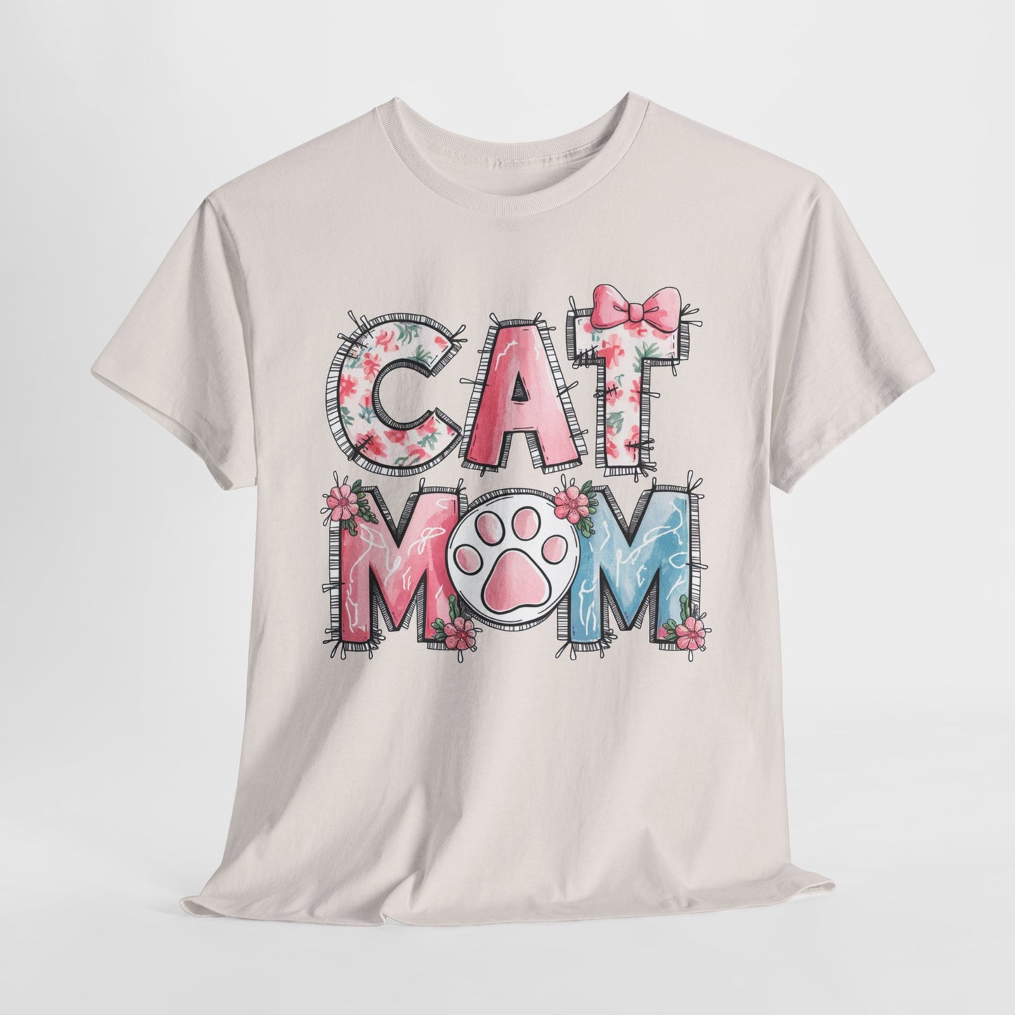 Cat Mom Unisex Heavy Cotton Tee - Cute Floral Design