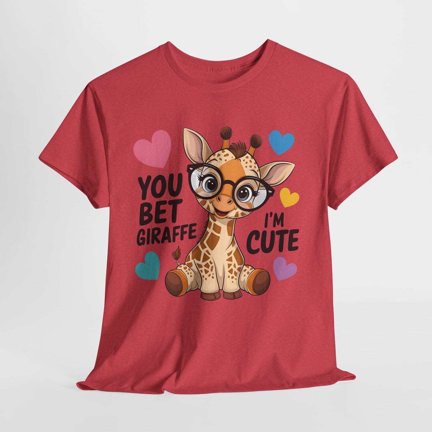 Cute Giraffe Graphic Tee – Unisex Heavy Cotton T-Shirt for Animal Lovers