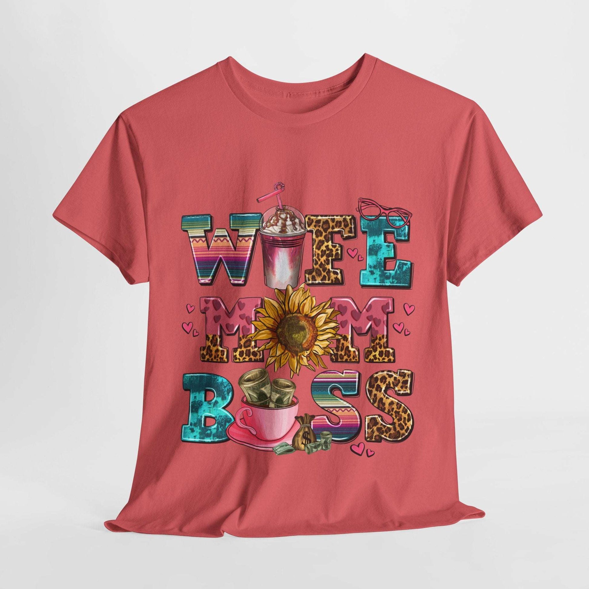 Women's Graphic Tee - Wife Mom Boss Multitasker Super-Mom Design