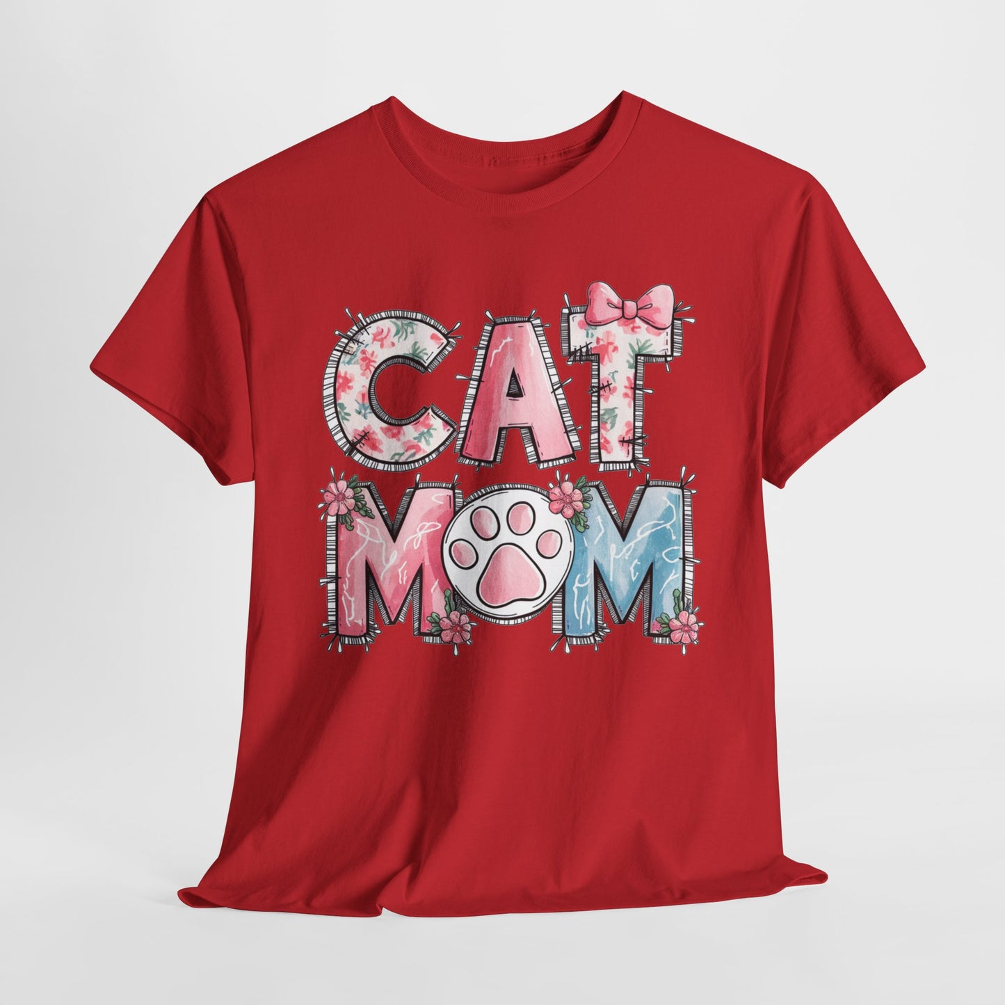 Cat Mom Unisex Heavy Cotton Tee - Cute Floral Design