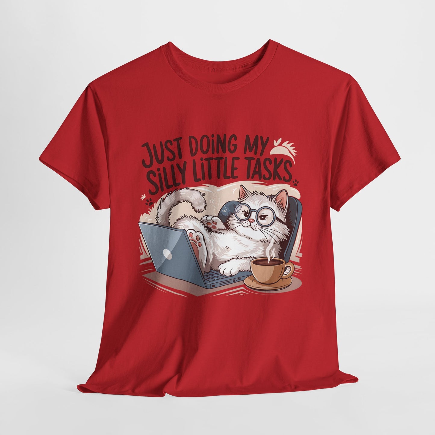 Cute Cat-Themed Unisex Heavy Cotton Tee - "Just Doing My Silly Little Tasks"