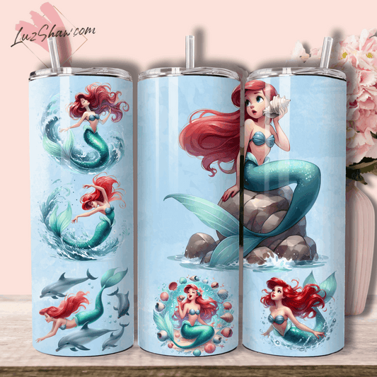 Red Haired Ocean Princess 20oz Stainless Steel Custom Sublimation Print Tumbler Double Wall Vacuum Insulated 7 Princess Ariel Design choices