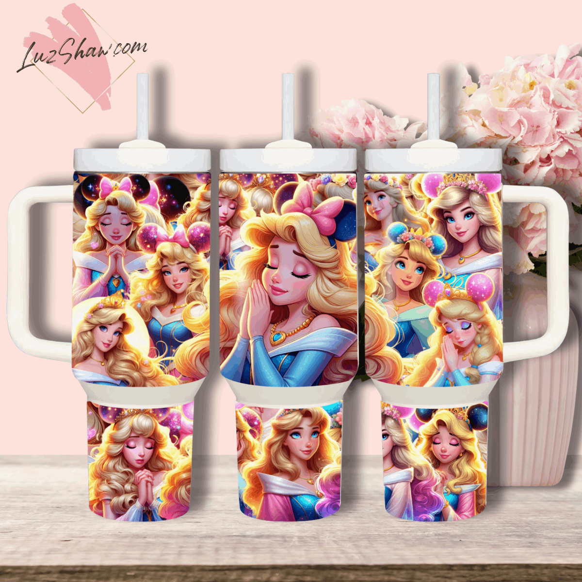 Praying Princess Design 40oz Stainless Steel Custom Sublimation Print Tumbler Double Wall Vacuum Insulated, Choose from 12 Princesses Designs