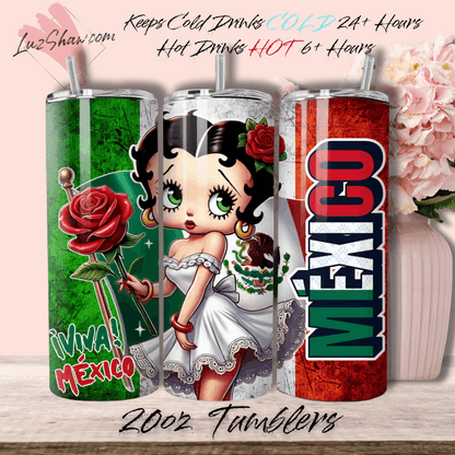 Mexico Betty Design 7 Options, 20oz Stainless Steel Custom Sublimation Print Double Wall Vacuum Insulated Tumbler