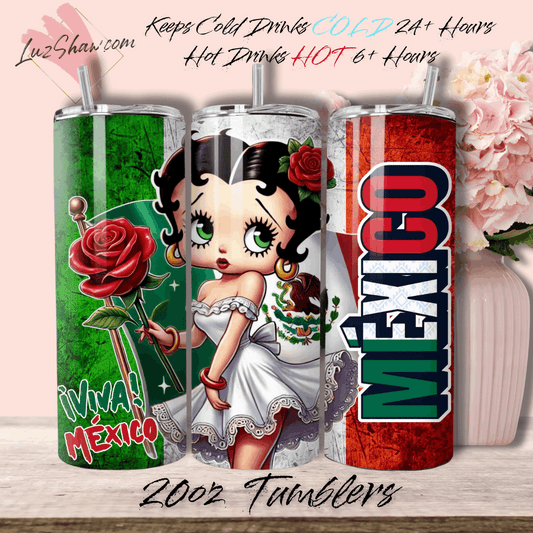 Mexico Betty Design 7 Options, 20oz Stainless Steel Custom Sublimation Print Double Wall Vacuum Insulated Tumbler