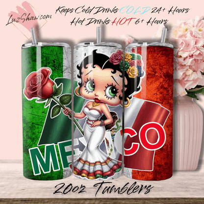 Mexico Betty Design 7 Options, 20oz Stainless Steel Custom Sublimation Print Double Wall Vacuum Insulated Tumbler