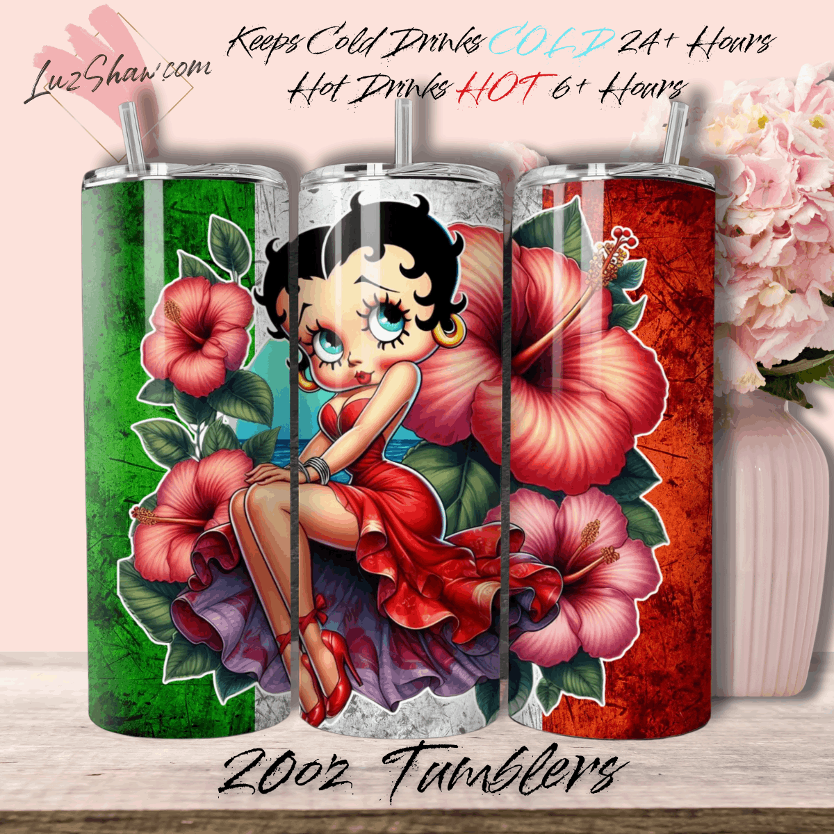 Mexico Betty Design 7 Options, 20oz Stainless Steel Custom Sublimation Print Double Wall Vacuum Insulated Tumbler