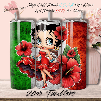 Mexico Betty Design 7 Options, 20oz Stainless Steel Custom Sublimation Print Double Wall Vacuum Insulated Tumbler