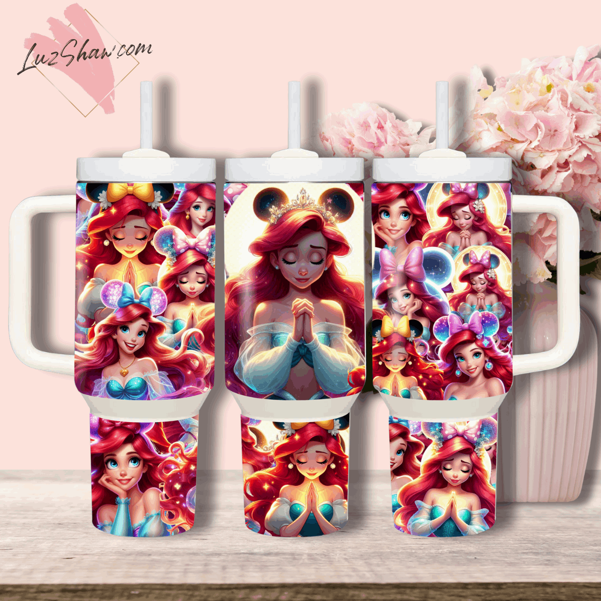 Praying Princess Design 40oz Stainless Steel Custom Sublimation Print Tumbler Double Wall Vacuum Insulated, Choose from 12 Princesses Designs