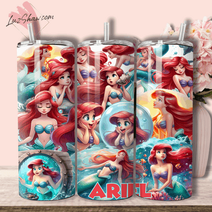 Red Haired Ocean Princess 20oz Stainless Steel Custom Sublimation Print Tumbler Double Wall Vacuum Insulated 7 Princess Ariel Design choices