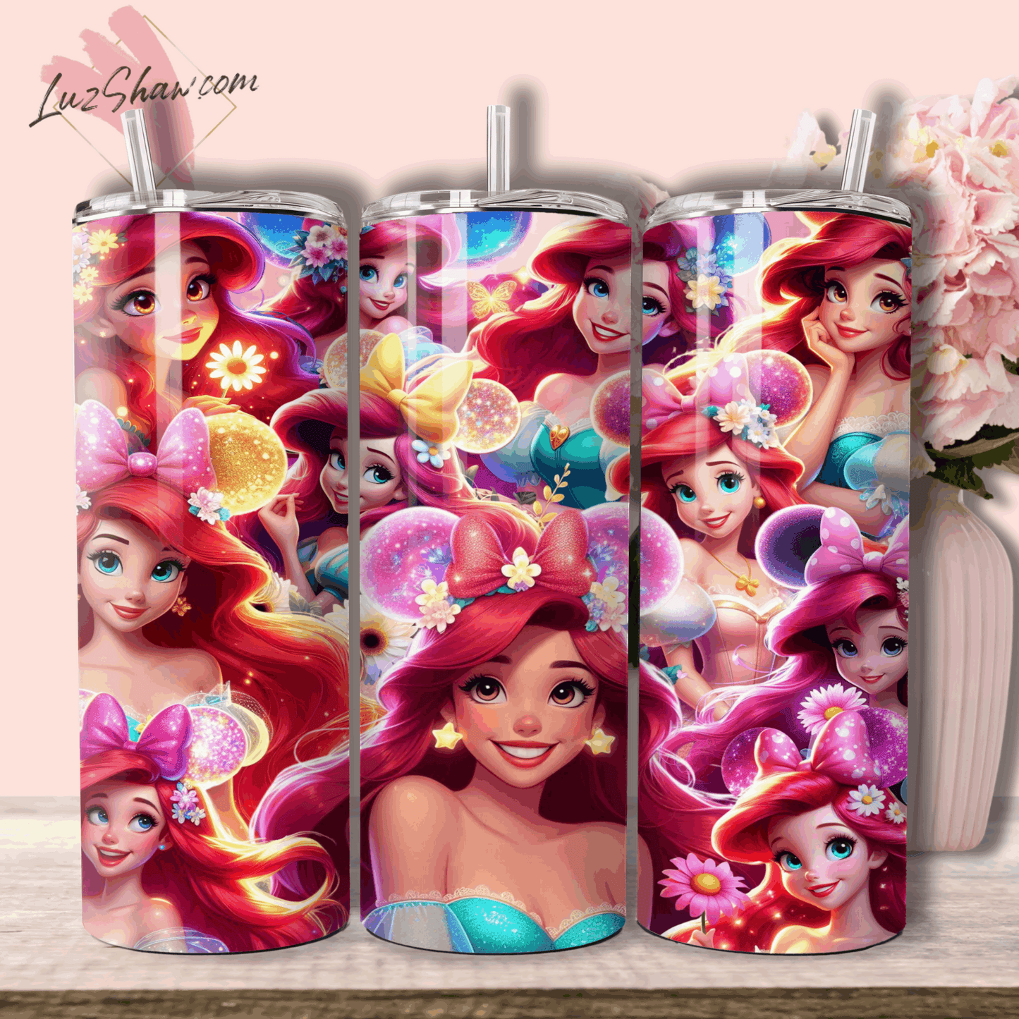 Red Haired Ocean Princess 20oz Stainless Steel Custom Sublimation Print Tumbler Double Wall Vacuum Insulated 7 Princess Ariel Design choices