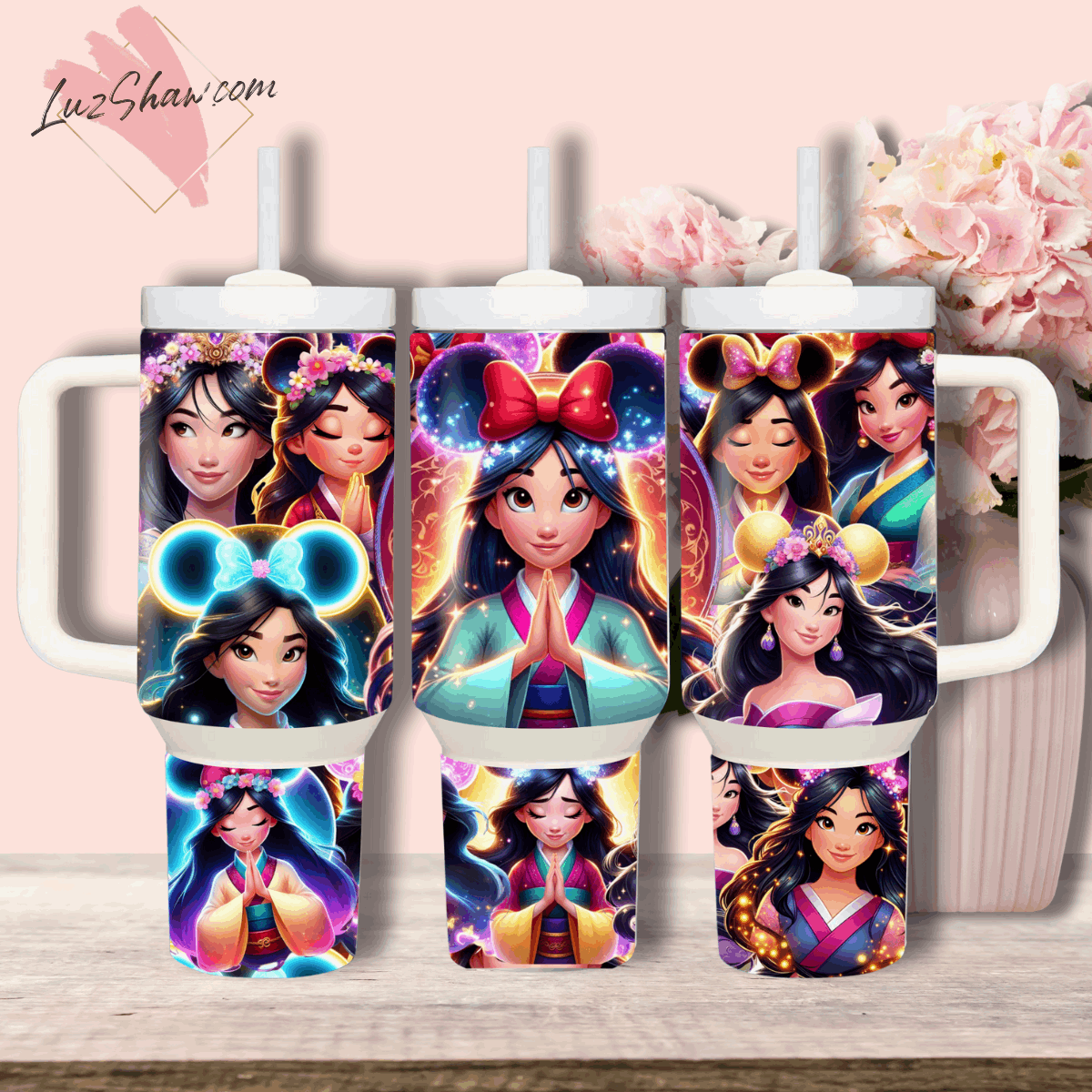 Praying Princess Design 40oz Stainless Steel Custom Sublimation Print Tumbler Double Wall Vacuum Insulated, Choose from 12 Princesses Designs