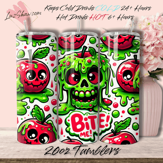 Bad Apple Bite Me 20oz Stainless Steel Custom Sublimation Print Double Wall Vacuum Insulated Tumbler