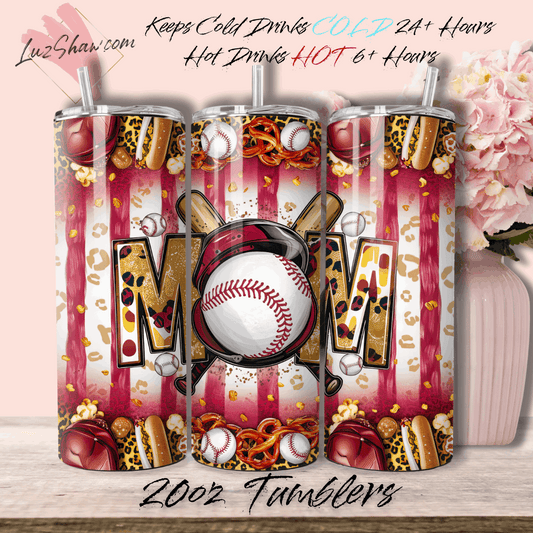 Baseball Mom Ballpark Red 20oz Stainless Steel Custom Sublimation Print Double Wall Vacuum Insulated Tumbler