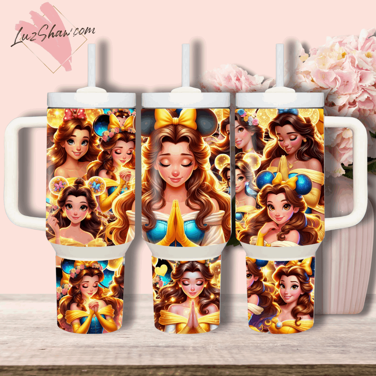 Praying Princess Design 40oz Stainless Steel Custom Sublimation Print Tumbler Double Wall Vacuum Insulated, Choose from 12 Princesses Designs