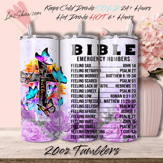 Bible Verses Emergency Numbers 20oz Stainless Steel Custom Sublimation Print Double Wall Vacuum Insulated Tumbler
