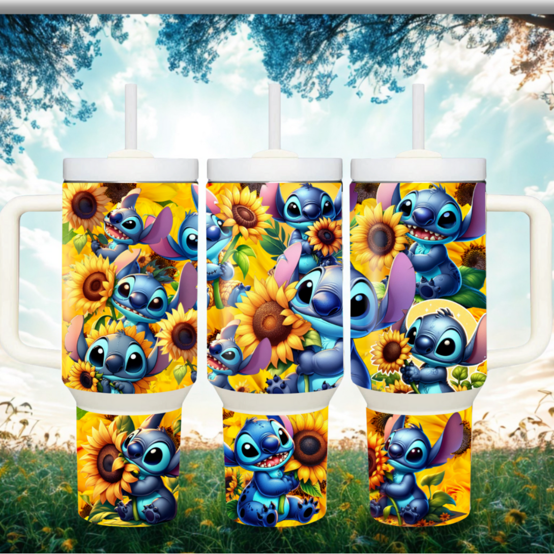 40oz Edelstahl-Becher mit individuellem Sublimationsdruck, doppelwandige Isolierung, vakuumversiegelt, Sonnenblumen-Design