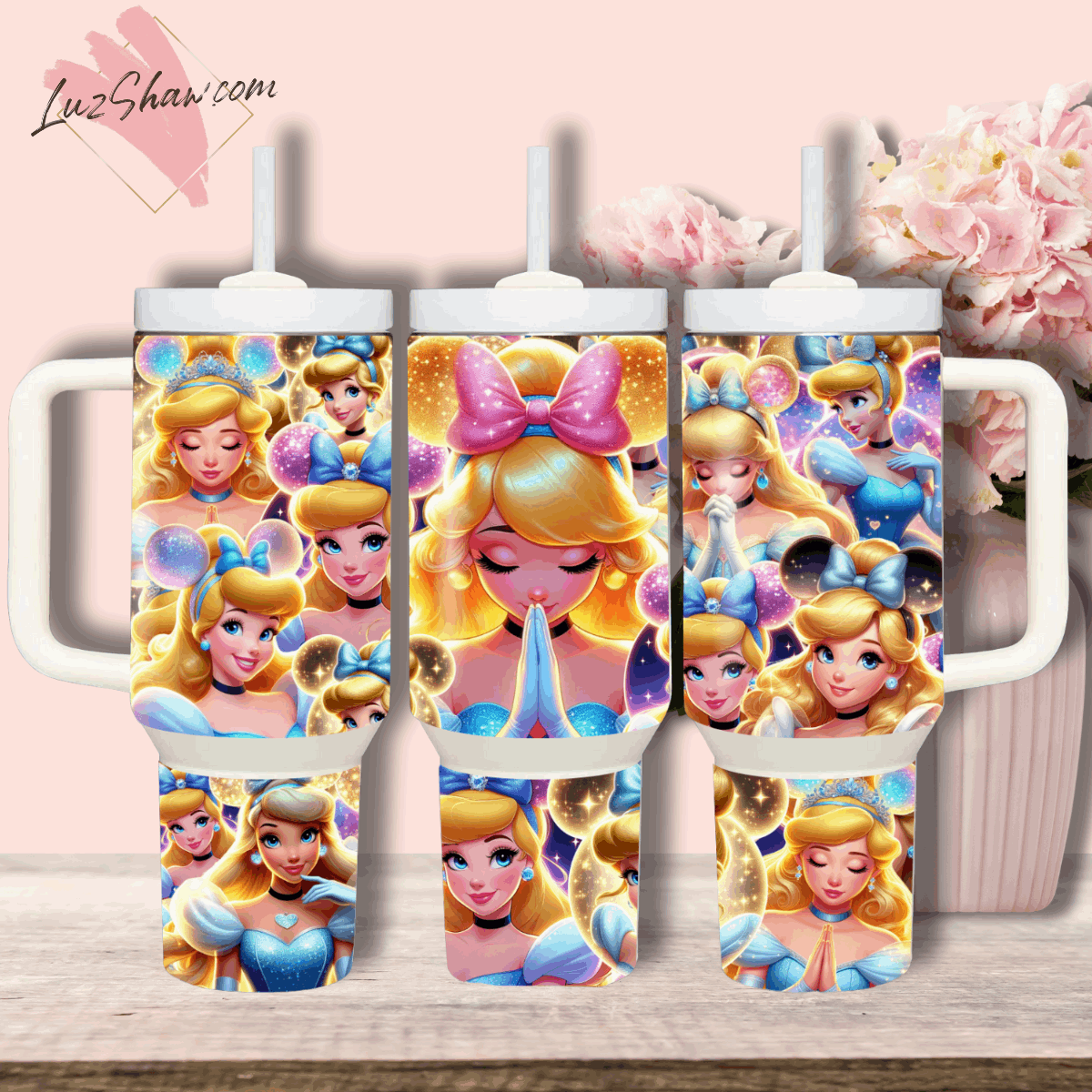 Praying Princess Design 40oz Stainless Steel Custom Sublimation Print Tumbler Double Wall Vacuum Insulated, Choose from 12 Princesses Designs