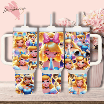 Praying Princess Design 40oz Stainless Steel Custom Sublimation Print Tumbler Double Wall Vacuum Insulated, Choose from 12 Princesses Designs