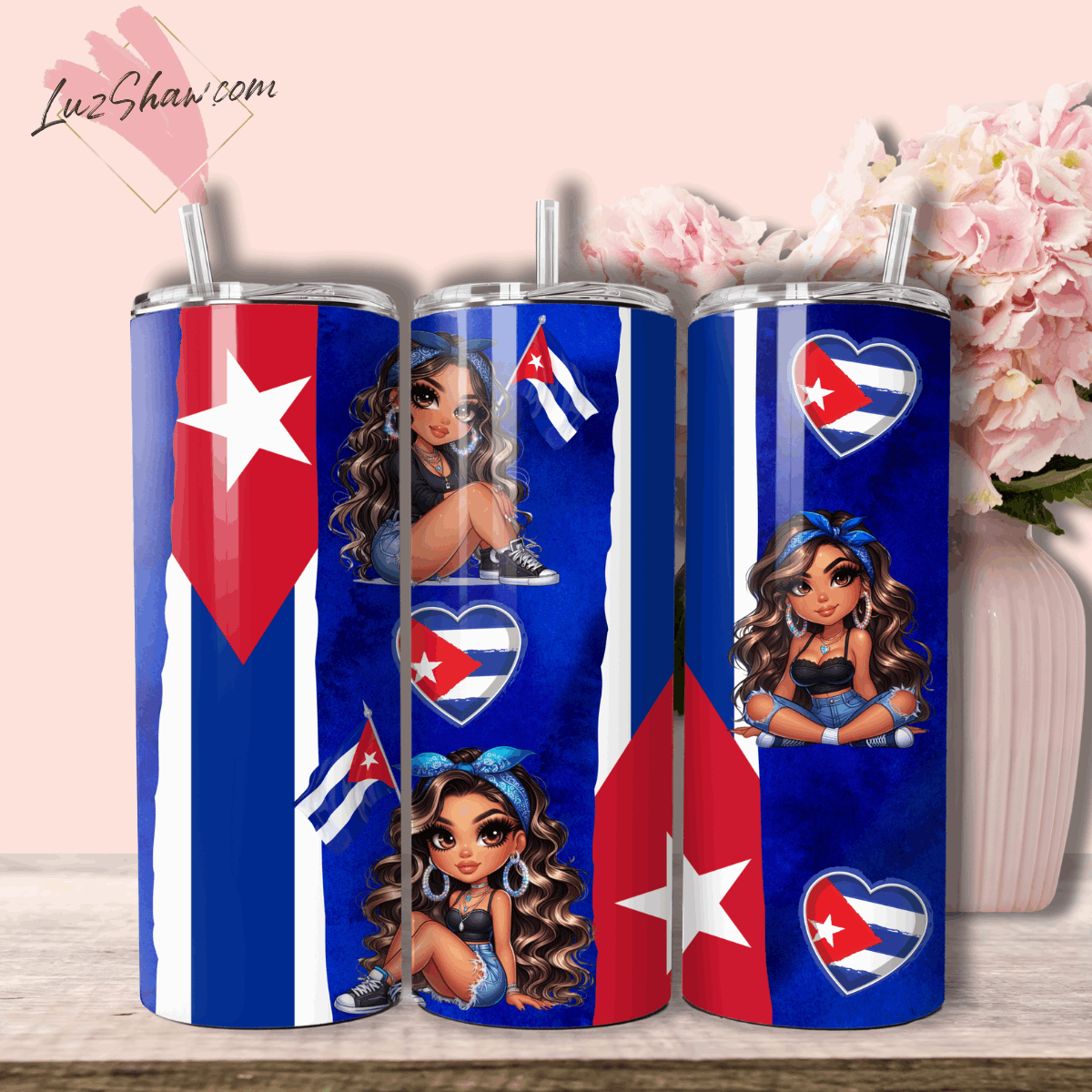 Cuba Chibi Girl 2 Design Choices 20oz Stainless Steel Custom Sublimation Print Tumbler Double Wall Vacuum Insulated Chibi Girl Design