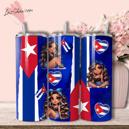 Cuba Chibi Girl 2 Design Choices 20oz Stainless Steel Custom Sublimation Print Tumbler Double Wall Vacuum Insulated Chibi Girl Design