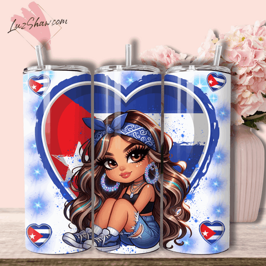 Cuba Chibi Girl 2 Design Choices 20oz Stainless Steel Custom Sublimation Print Tumbler Double Wall Vacuum Insulated Chibi Girl Design