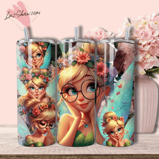 Fairy in Glasses 20oz Stainless Steel Custom Sublimation Print Double Wall Insulated Vacuum Sealed Fairy Design