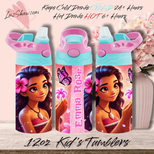 Personalized Hawaiian Princess 12oz Stainless Steel Custom Sublimation Print Double Wall Vacuum Insulated Tumbler