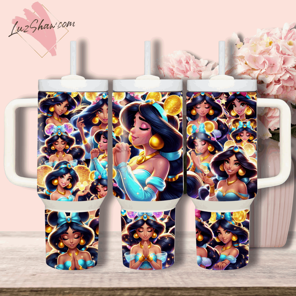 Praying Princess Design 40oz Stainless Steel Custom Sublimation Print Tumbler Double Wall Vacuum Insulated, Choose from 12 Princesses Designs