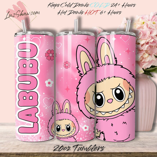 Pink Bunny Cartoon Character 20oz Stainless Steel Custom Sublimation Print Double Wall Vacuum Insulated Tumbler