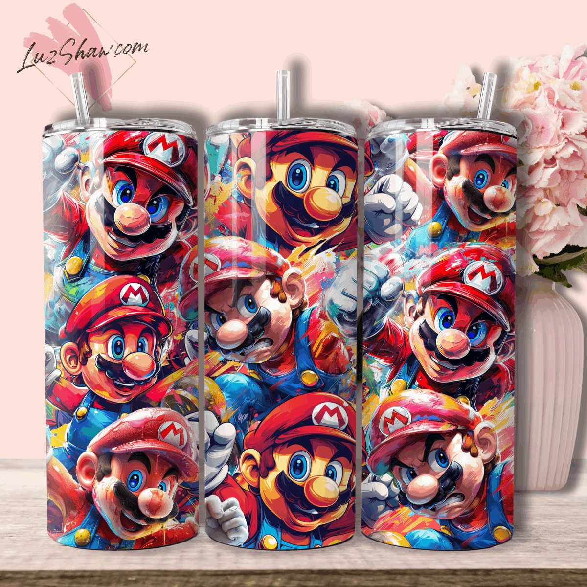 Animated Characters Watercolor Art in 3 Design Choices 20oz Stainless Steel Custom Sublimation Print Tumbler Double Wall Vacuum Insulated Watercolor Art Design