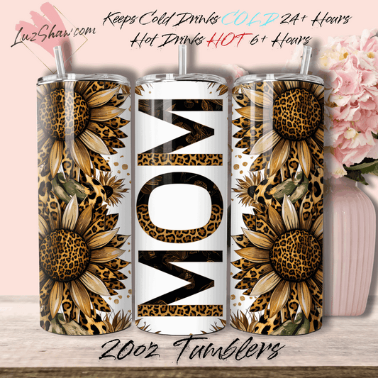 Mom Sunflowers Cougar Print 20oz Stainless Steel Custom Sublimation Print Double Wall Vacuum Insulated Tumbler
