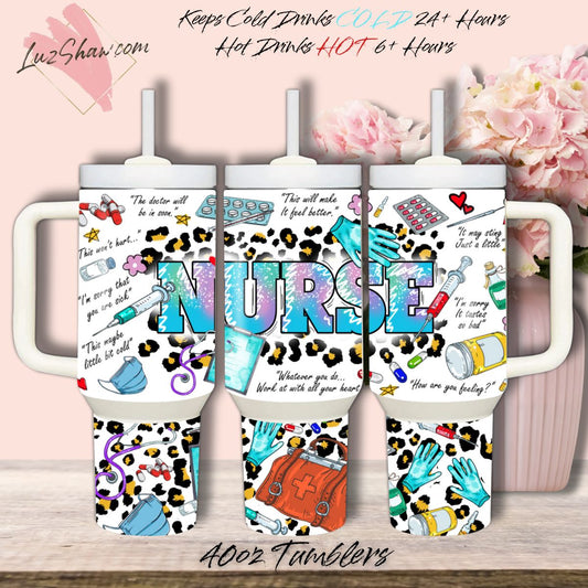 Nurse Design 40oz Stainless Steel Custom Sublimation Print Double Wall Vacuum Insulated Tumbler