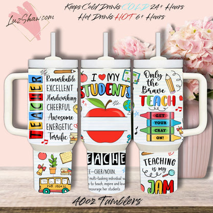 Personalized Teacher Apple Design 40oz Stainless Steel Custom Sublimation Print Double Wall Vacuum Insulated Tumbler