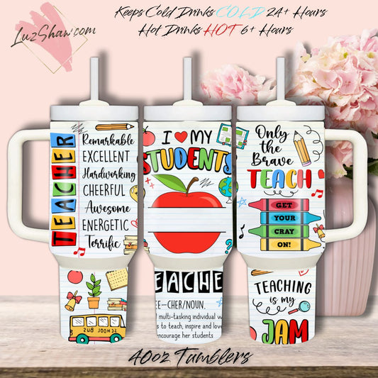 Personalized Teacher Apple Design 40oz Stainless Steel Custom Sublimation Print Double Wall Vacuum Insulated Tumbler