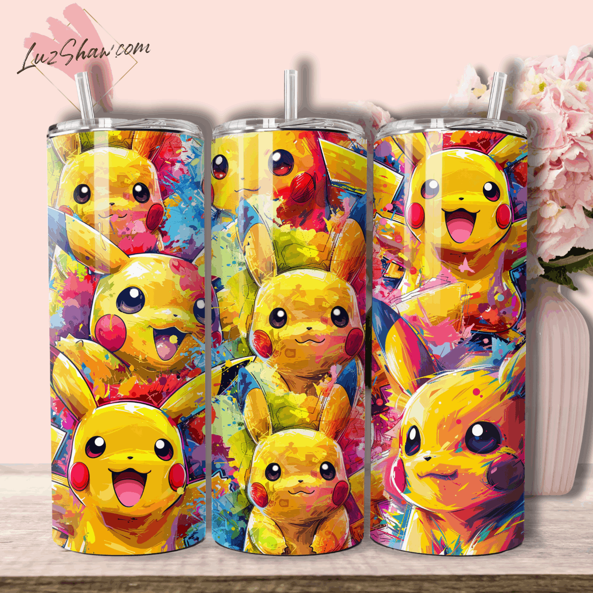 Animated Characters Watercolor Art in 3 Design Choices 20oz Stainless Steel Custom Sublimation Print Tumbler Double Wall Vacuum Insulated Watercolor Art Design