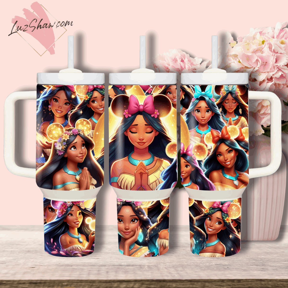Praying Princess Design 40oz Stainless Steel Custom Sublimation Print Tumbler Double Wall Vacuum Insulated, Choose from 12 Princesses Designs