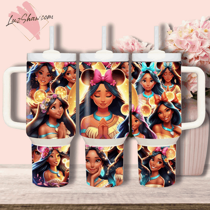 Praying Princess Design 40oz Stainless Steel Custom Sublimation Print Tumbler Double Wall Vacuum Insulated, Choose from 12 Princesses Designs