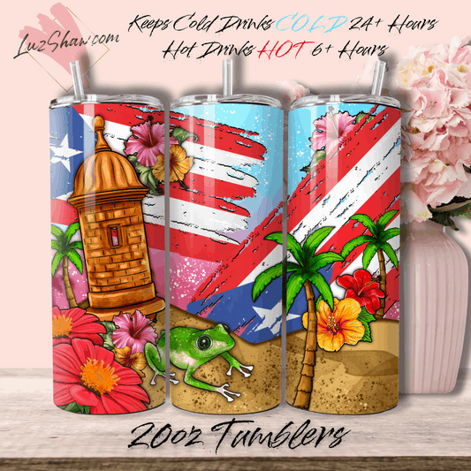 Puerto Rico Artistic 20oz Stainless Steel Custom Sublimation Print Double Wall Vacuum Insulated Tumbler