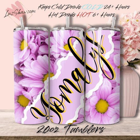 Personalized Purple Daisies 20oz Stainless Steel Custom Sublimation Print Double Wall Vacuum Insulated Tumbler