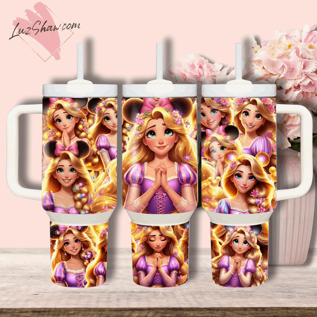 Praying Princess Design 40oz Stainless Steel Custom Sublimation Print Tumbler Double Wall Vacuum Insulated, Choose from 12 Princesses Designs