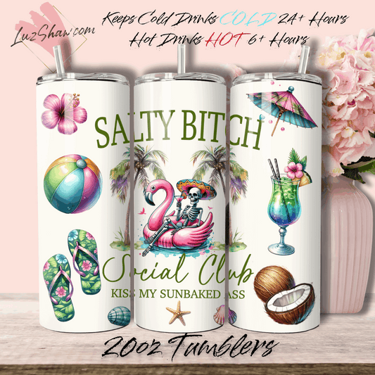 Salty Bitch Social Club 20oz Stainless Steel Custom Sublimation Print Double Wall Vacuum Insulated Tumbler