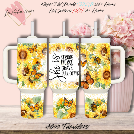 She is Strong Fierce Brave 40oz Stainless Steel Custom Sublimation Print Double Wall Vacuum Insulated Tumbler