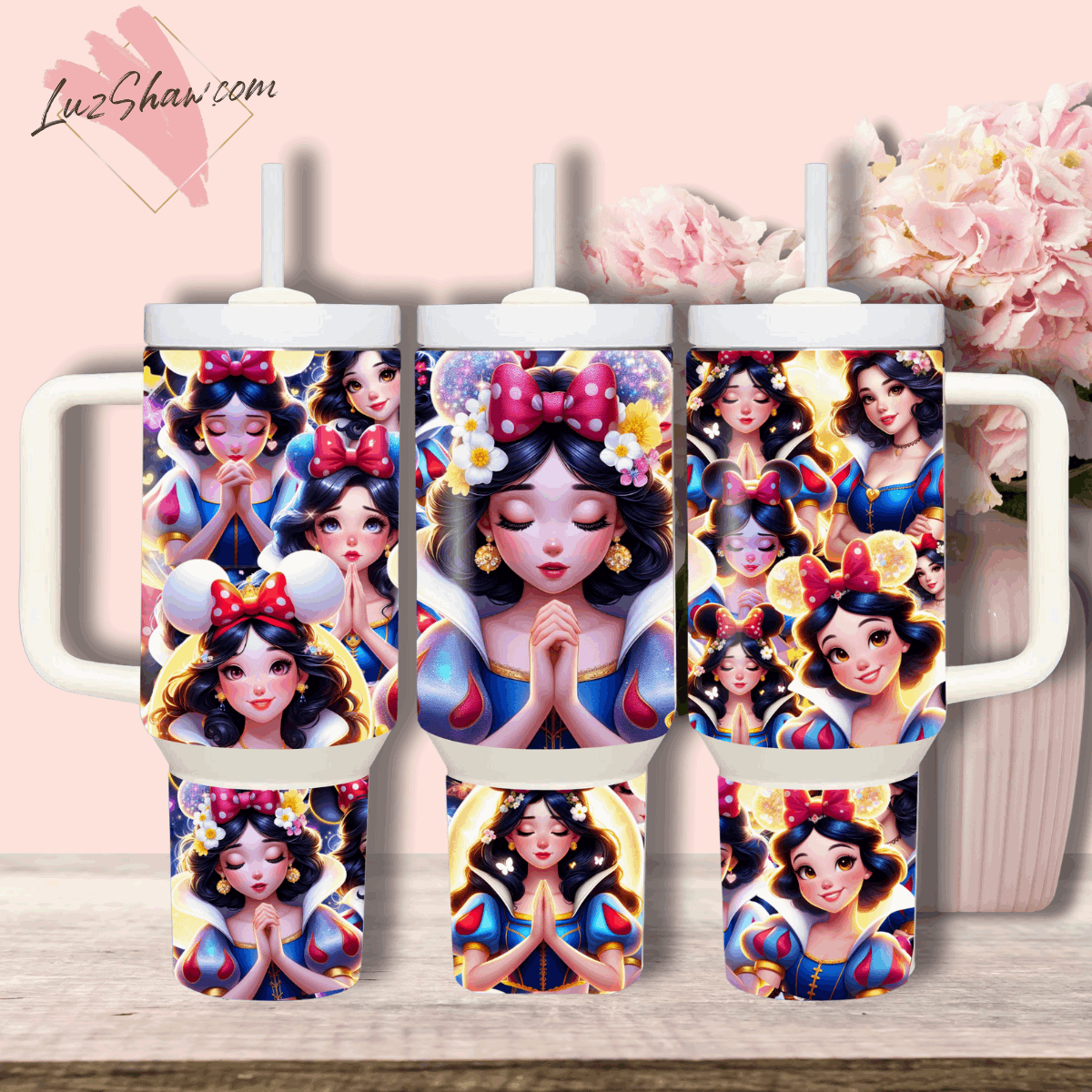Praying Princess Design 40oz Stainless Steel Custom Sublimation Print Tumbler Double Wall Vacuum Insulated, Choose from 12 Princesses Designs