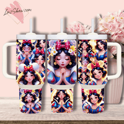 Praying Princess Design 40oz Stainless Steel Custom Sublimation Print Tumbler Double Wall Vacuum Insulated, Choose from 12 Princesses Designs