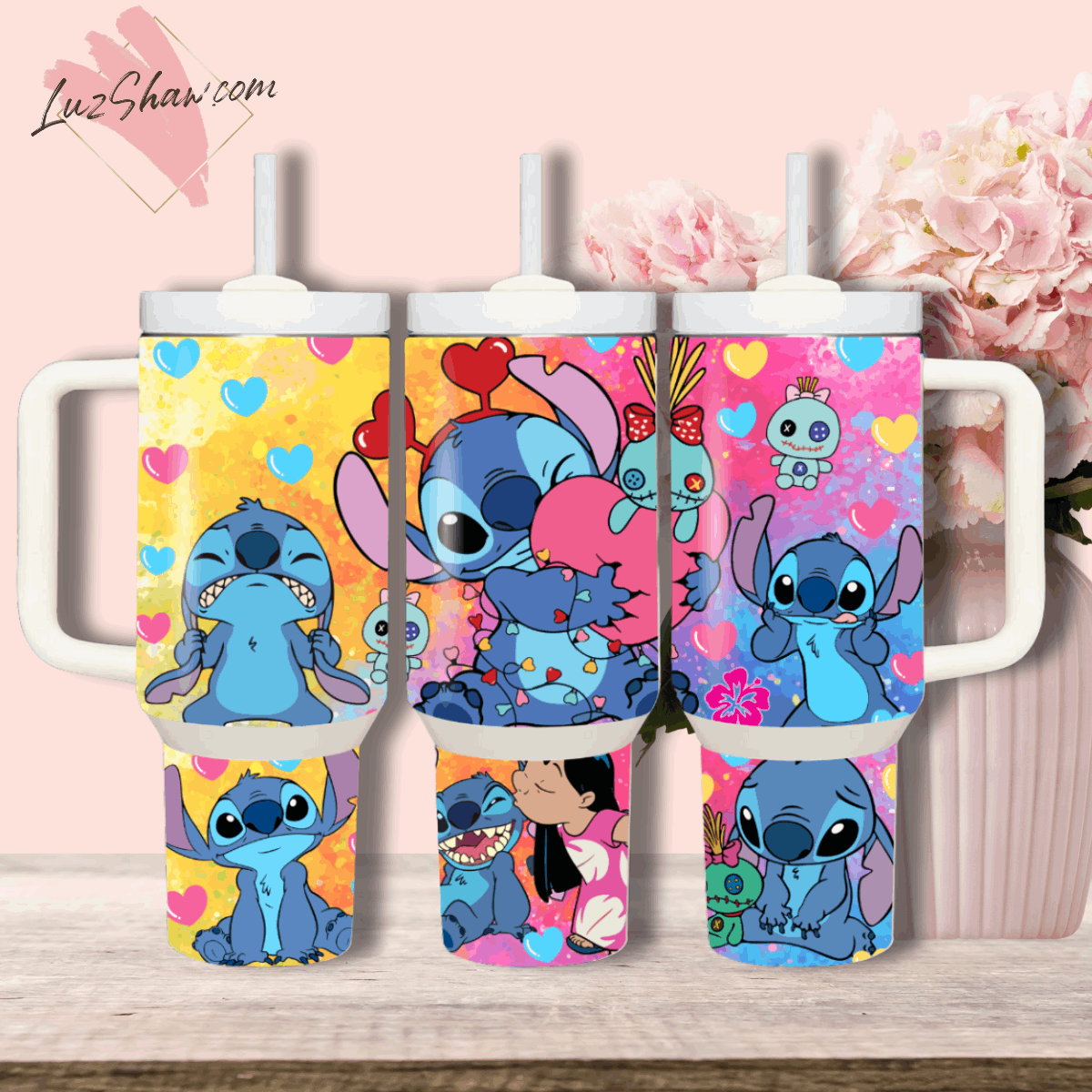 40oz Stainless Steel Custom Stitch Hearts Designs Sublimation Print Tumbler Double Wall Vacuum Insulated Choose from 2 color Designs