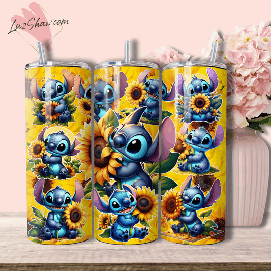 20oz Stainless Steel Custom Sublimation Print Tumbler Double Wall Insulation Vacuum Sealed Stitch Sunflowers Design