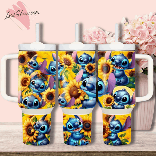 40oz Stainless Steel Custom Sublimation Print Tumbler Double Wall Insulation Vacuum Sealed Stitch Sunflowers Design